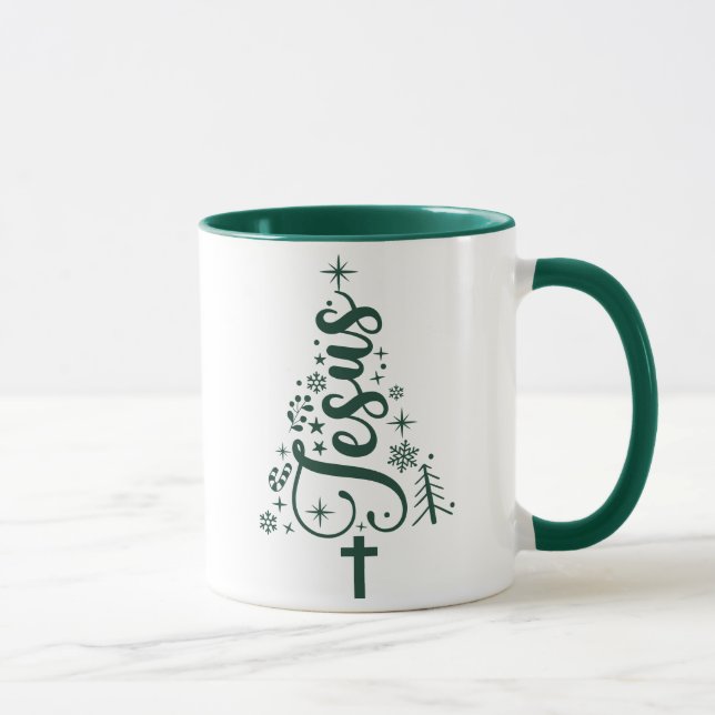 Jesus Christmas Tree Mug with Cross and Stars (Right)