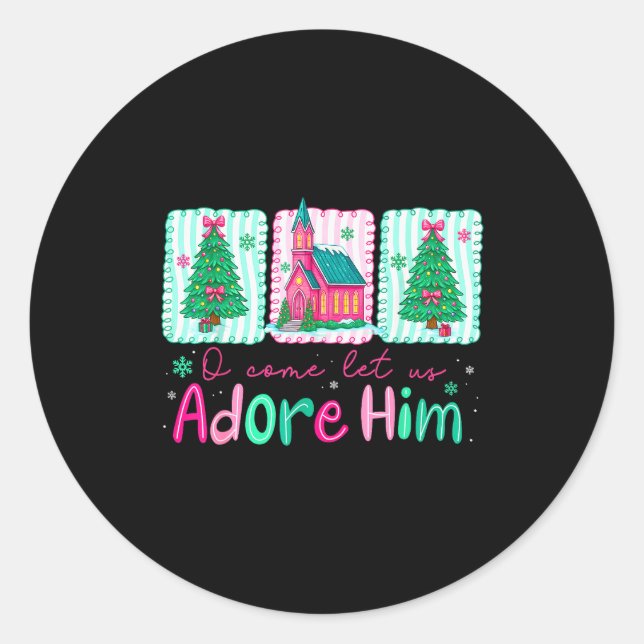 Jesus Christmas Xmas Tree Preppy Oh Come Let Us Ad Classic Round Sticker (Front)