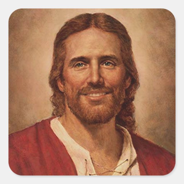 Jesus Christ's Loving Smile Square Sticker (Front)