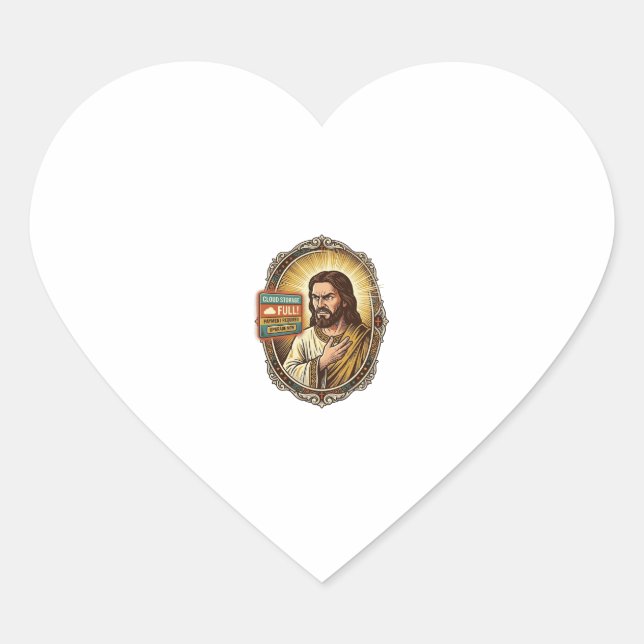 Jesus Cloud Storage Full Warning Paywall Tech Humo Heart Sticker (Front)
