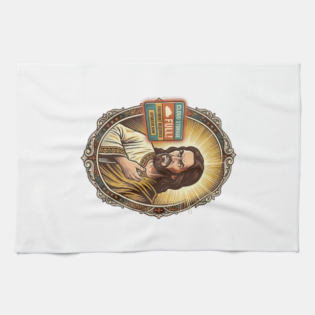 Jesus Cloud Storage Full Warning Paywall Tech Humo Tea Towel (Horizontal)