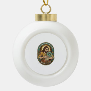 Jesus Club Hand Stamp Wont Wash Off Morning Humor_ Ceramic Ball Christmas Ornament