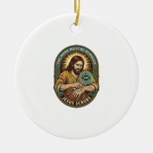 Jesus Club Hand Stamp Wont Wash Off Morning Humor_ Ceramic Ornament