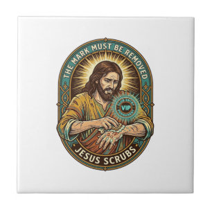 Jesus Club Hand Stamp Wont Wash Off Morning Humor_ Ceramic Tile