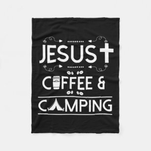 Jesus Coffee And Camping Fleece Blanket