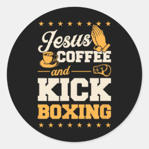 Jesus Coffee And Kickboxing Funny Cute Christian K Classic Round Sticker