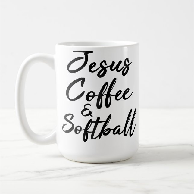 Jesus Coffee And Softball Funny Christian Sport Lo Coffee Mug (Left)