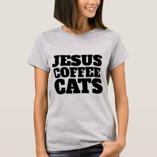 JESUS COFFEE CATS CHRISTIAN CAT T-Shirts Tees