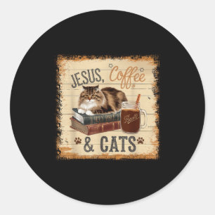 Jesus Coffee Cats Funny Cute Design Jesus Lovers C Classic Round Sticker