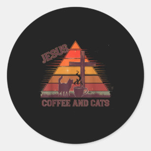 Jesus Coffee Cats Funny Cute Design Jesus Lovers C Classic Round Sticker
