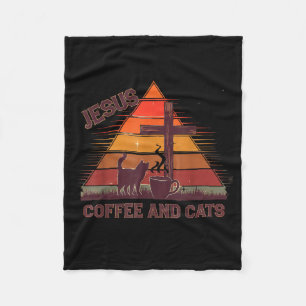 Jesus Coffee Cats Funny Cute Design Jesus Lovers C Fleece Blanket