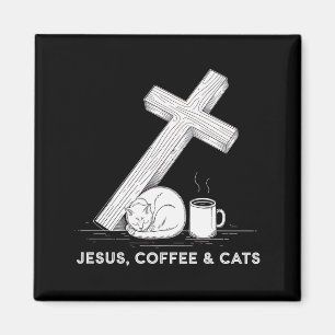 Jesus Coffee Cats Funny Cute Design Jesus Lovers C Magnet