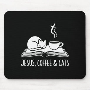Jesus Coffee Cats Funny Cute Design Jesus Lovers C Mouse Pad