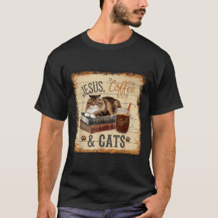 Jesus Coffee Cats Funny Cute Design Jesus Lovers C T-Shirt