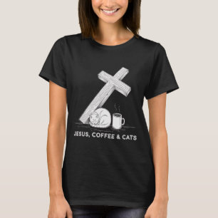 Jesus Coffee Cats Funny Cute Design Jesus Lovers C T-Shirt