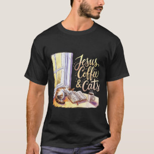 Jesus Coffee Cats Funny Cute Design Jesus Lovers C T-Shirt