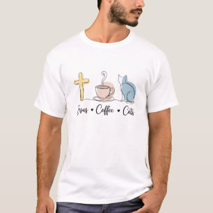 Jesus Coffee Cats Funny Cute Design Jesus Lovers C T-Shirt