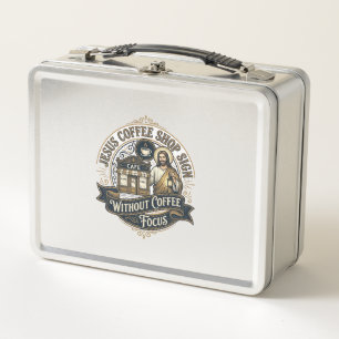 Jesus Coffee Shop Sign Without Coffee Focus Jesus Metal Lunch Box