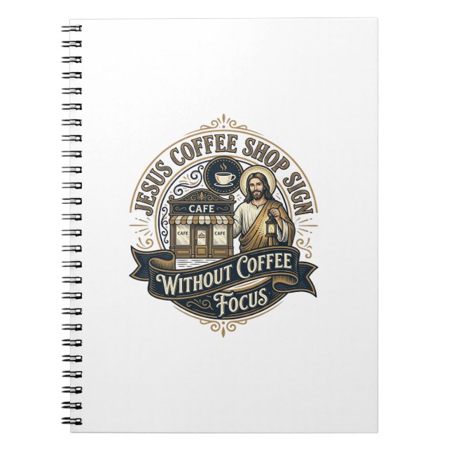 Jesus Coffee Shop Sign Without Coffee Focus Jesus  Notebook (Front)