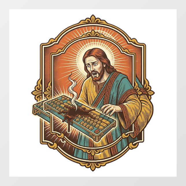 Jesus Coffee Spill Mechanical Keyboard Broken Tech (Sheet)