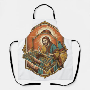 Jesus Coffee Spill Mechanical Keyboard Broken Tech Apron