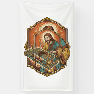 Jesus Coffee Spill Mechanical Keyboard Broken Tech Banner