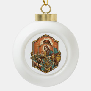Jesus Coffee Spill Mechanical Keyboard Broken Tech Ceramic Ball Christmas Ornament