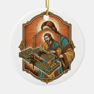 Jesus Coffee Spill Mechanical Keyboard Broken Tech Ceramic Ornament