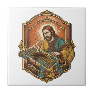 Jesus Coffee Spill Mechanical Keyboard Broken Tech Ceramic Tile