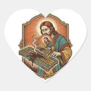 Jesus Coffee Spill Mechanical Keyboard Broken Tech Heart Sticker