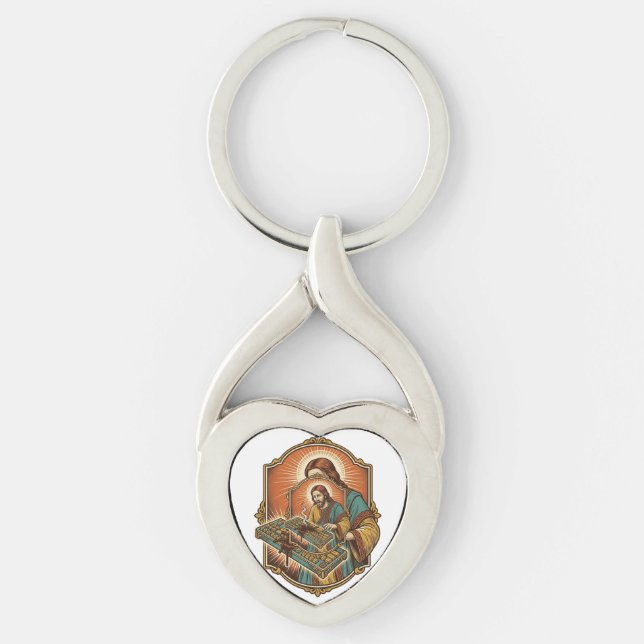 Jesus Coffee Spill Mechanical Keyboard Broken Tech Key Ring (Front)