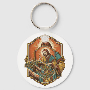 Jesus Coffee Spill Mechanical Keyboard Broken Tech Key Ring