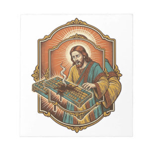 Jesus Coffee Spill Mechanical Keyboard Broken Tech Notepad