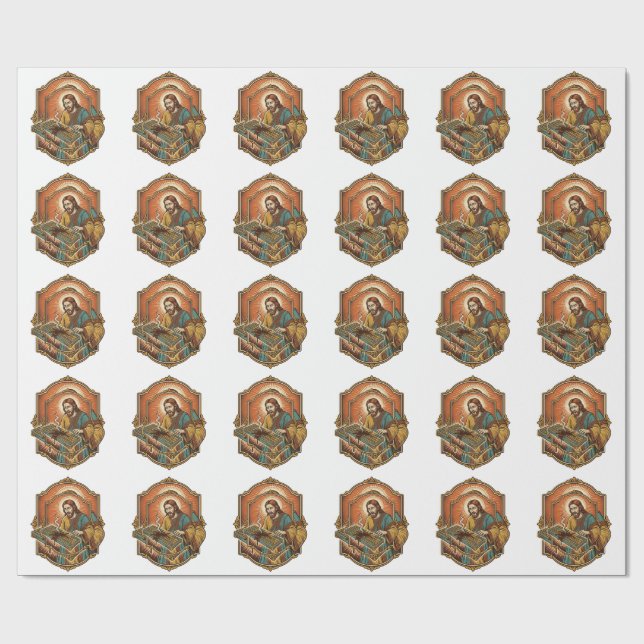Jesus Coffee Spill Mechanical Keyboard Broken Tech Wrapping Paper (Flat)