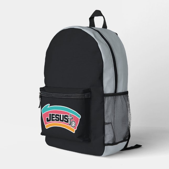 JESUS - Colourful and Sporty Printed Backpack (Back Corner Right)