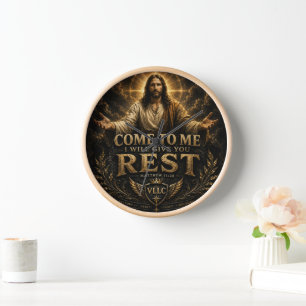 Jesus Come to Me Christian Gold Sacred Art Clock