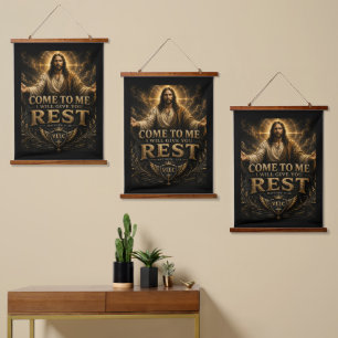 Jesus Come to Me Christian Gold Sacred Art Hanging Tapestry