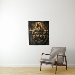 Jesus Come to Me Christian Gold Sacred Art Tapestry