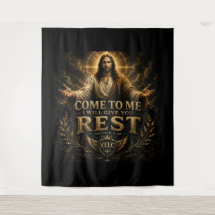 Jesus Come to Me Christian Gold Sacred Art Tapestry