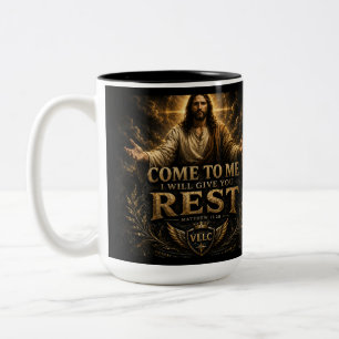 Jesus Come to Me Christian Gold Sacred Art Two-Tone Coffee Mug