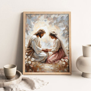 Jesus Comforting Woman, Christian Painting, Digita Poster