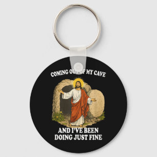 Jesus Coming Out of Cave Christian Faith Trendy Key Ring