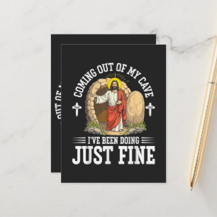 Jesus Coming Out Of My Cave Announcement Postcard