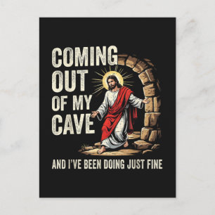 Jesus Coming Out Of My Cave Invitation Postcard