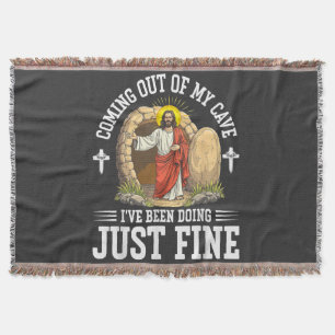 Jesus Coming Out Of My Cave Throw Blanket