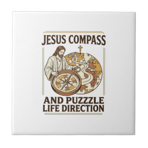 Jesus Compass And Puzzle Life Direction Jesus Comp Ceramic Tile