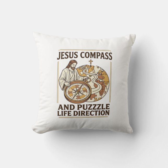 Jesus Compass And Puzzle Life Direction Jesus Comp Cushion (Front)