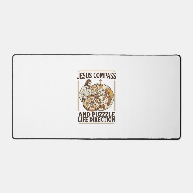 Jesus Compass And Puzzle Life Direction Jesus Comp Desk Mat (Front)