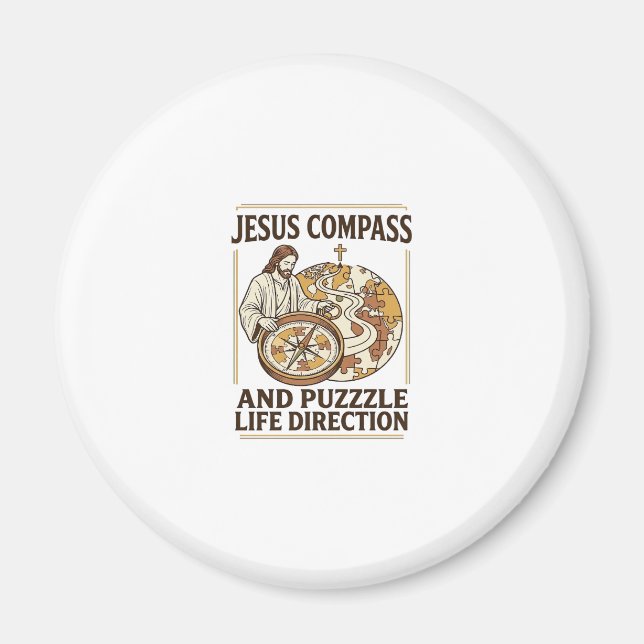 Jesus Compass And Puzzle Life Direction Jesus Comp Magnet (Front)