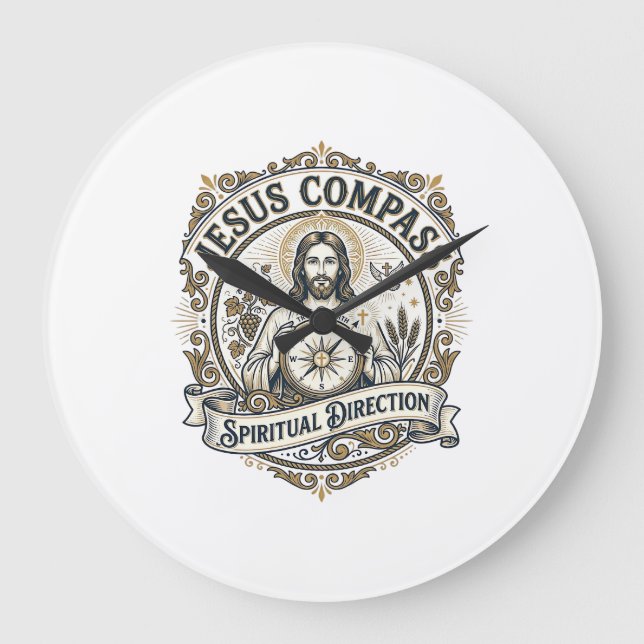 Jesus Compass Spiritual Direction Jesus Compass Sp Large Clock (Front)